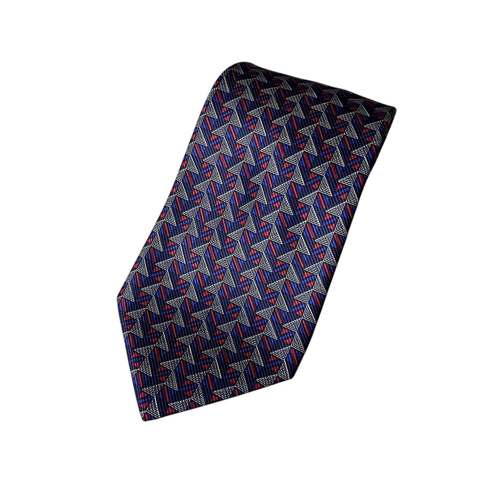 Hickey Freeman Collection Mens Silk Tie Blue Red Geometric Pattern Made in Italy